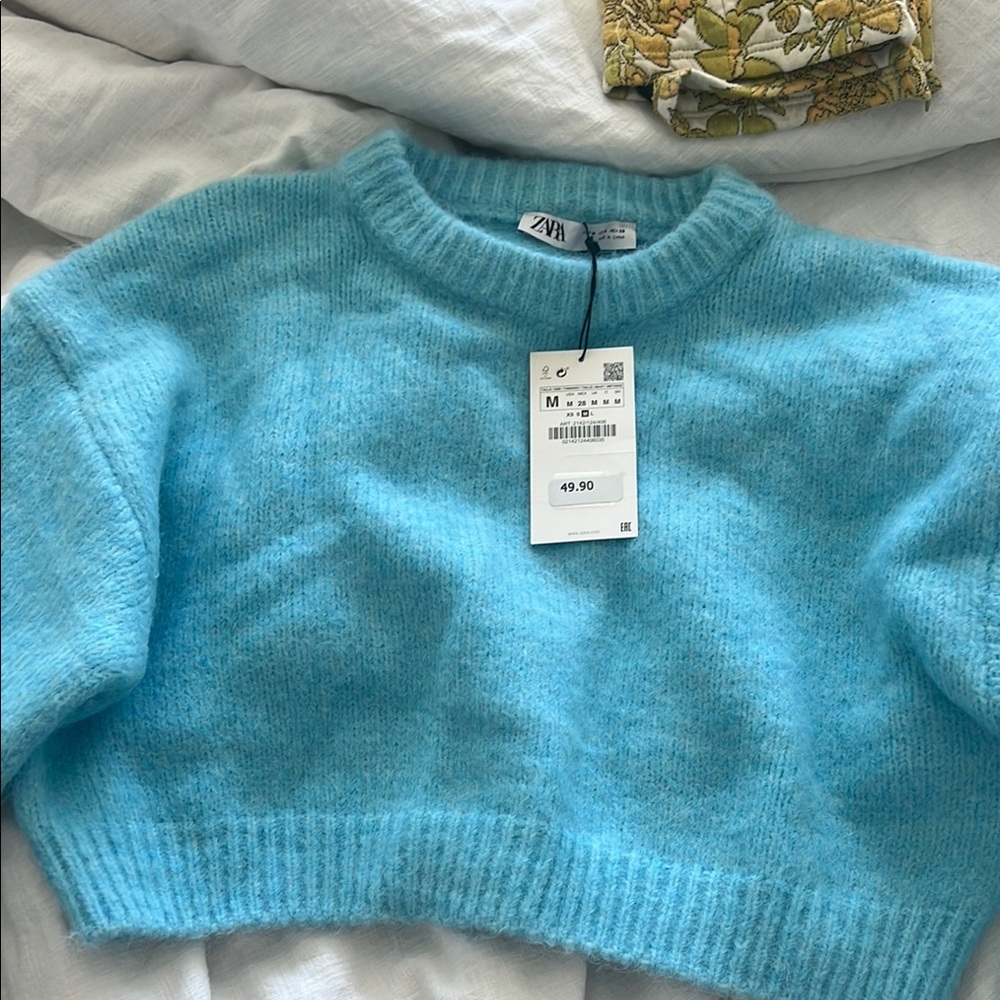 NWT Zara Blue Crew Neck Sweater CROPPED